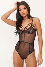 Load image into Gallery viewer, Black Cage Detail Lace Bosysuit