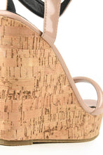 Load image into Gallery viewer, Nude Patent Faux Leather Strap Wedges