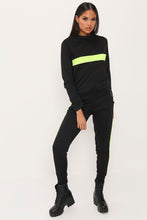 Load image into Gallery viewer, Black Sweater &amp; Joggers Loungewear Set With Neon Stripe