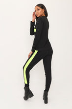 Load image into Gallery viewer, Black Sweater &amp; Joggers Loungewear Set With Neon Stripe