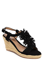 Load image into Gallery viewer, Fringe T-Bar Black Espadrille Wedges-SinglePrice