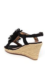 Load image into Gallery viewer, Fringe T-Bar Black Espadrille Wedges-SinglePrice