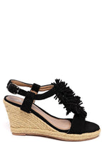 Load image into Gallery viewer, Fringe T-Bar Black Espadrille Wedges-SinglePrice