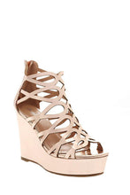 Load image into Gallery viewer, Metallic Rose Gold Cage Wedge Sandals-Single price