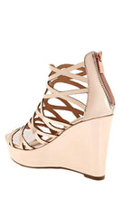 Load image into Gallery viewer, Metallic Rose Gold Cage Wedge Sandals-Single price