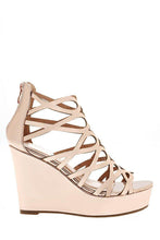 Load image into Gallery viewer, Metallic Rose Gold Cage Wedge Sandals-Single price