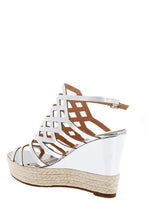 Load image into Gallery viewer, Patent PU Silver Cage Espadrille Wedges-Single price